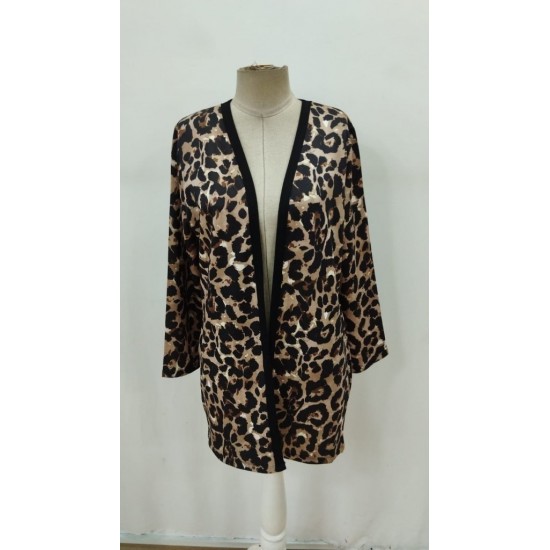 Kadın Uzun Kollu önü Açık Leopar Desenli Modal Ceket , 30676