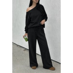 Kadın Uzun Kollu Tek Omuzdan Açık Viskon Iki Iplik Bluz Ve Pantolon Ikili Takım, 30675