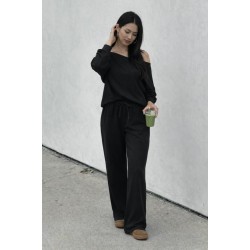 Kadın Uzun Kollu Tek Omuzdan Açık Viskon Iki Iplik Bluz Ve Pantolon Ikili Takım, 30675