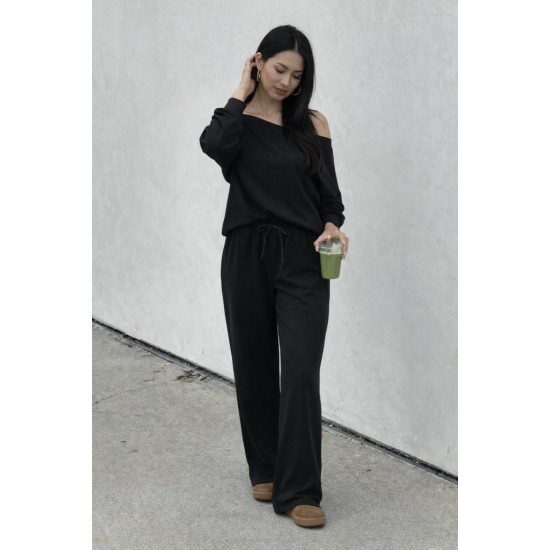 Kadın Uzun Kollu Tek Omuzdan Açık Viskon Iki Iplik Bluz Ve Pantolon Ikili Takım, 30675