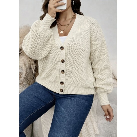 Kadın Beş Düğme Büyük Beden Triko Hırka, 30673