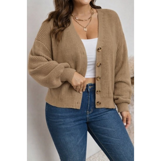 Kadın Beş Düğme Büyük Beden Triko Hırka, 30672