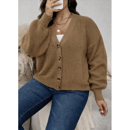 Kadın Beş Düğme Büyük Beden Triko Hırka, 30672