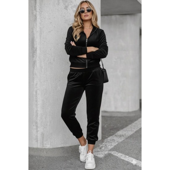 Kadın Uzun Kollu önden Fermuarlı Krop Kadife Ceket Ve Pantolon Ikili Takım , 30683