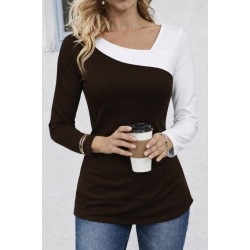 Kadın Uzun Kollu Geometrik Yaka Detaylı çift Renkli Viskon Bluz , 30688