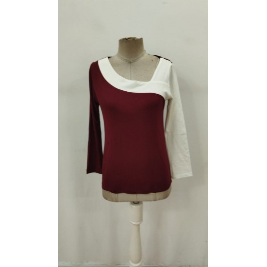 Kadın Uzun Kollu Geometrik Yaka Detaylı çift Renkli Viskon Bluz , 30686