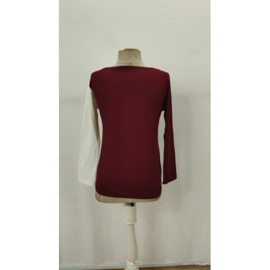 Kadın Uzun Kollu Geometrik Yaka Detaylı çift Renkli Viskon Bluz , 30686