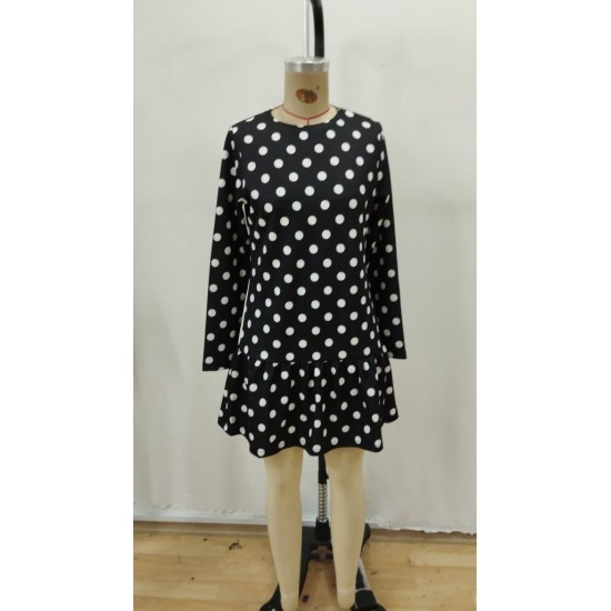 Kadın Uzun Kollu Bisiklet Yaka Fırfırlı Puantiyeli Kısa Modal Elbise, 30684 Kadın Uzun Kollu Bisiklet Yaka Fırfırlı Puantiyeli Kısa Modal Elbise, 30684