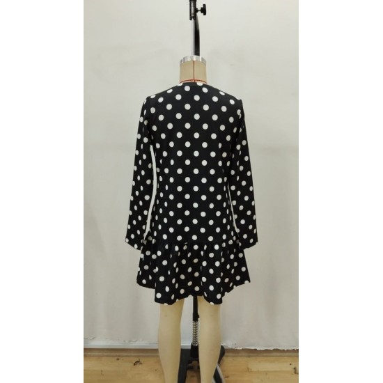 Kadın Uzun Kollu Bisiklet Yaka Fırfırlı Puantiyeli Kısa Modal Elbise, 30684 Kadın Uzun Kollu Bisiklet Yaka Fırfırlı Puantiyeli Kısa Modal Elbise, 30684