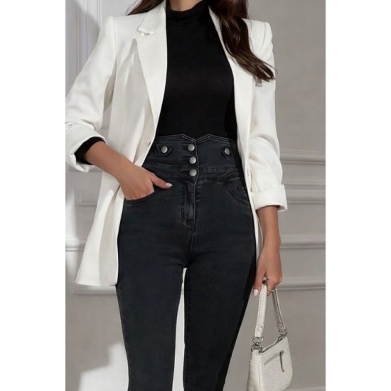 Kadın Yüksek Bel önden Düğmeli Cepli Dar Kesim Detaylı Kot Pantolon , 30699 Kadın Yüksek Bel önden Düğmeli Cepli Dar Kesim Detaylı Kot Pantolon , 30699