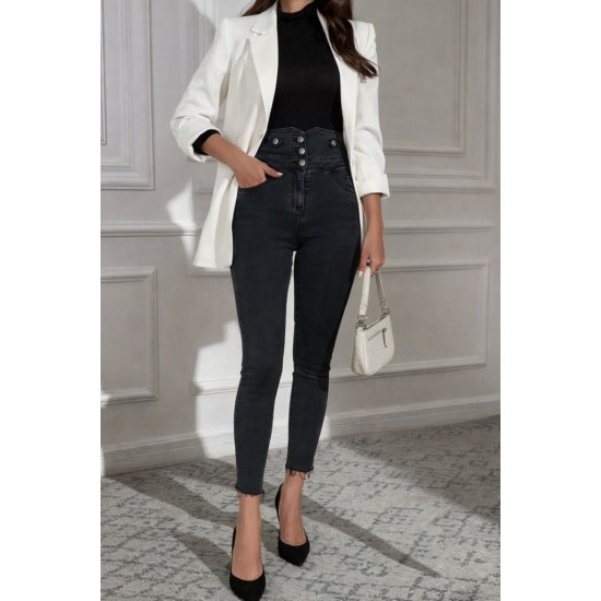 Kadın Yüksek Bel önden Düğmeli Cepli Dar Kesim Detaylı Kot Pantolon , 30699 Kadın Yüksek Bel önden Düğmeli Cepli Dar Kesim Detaylı Kot Pantolon , 30699