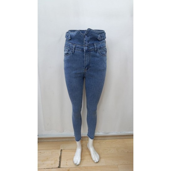 Kadın Yüksek Bel önden Düğmeli Cepli Dar Kesim Detaylı Kot Pantolon , 30698