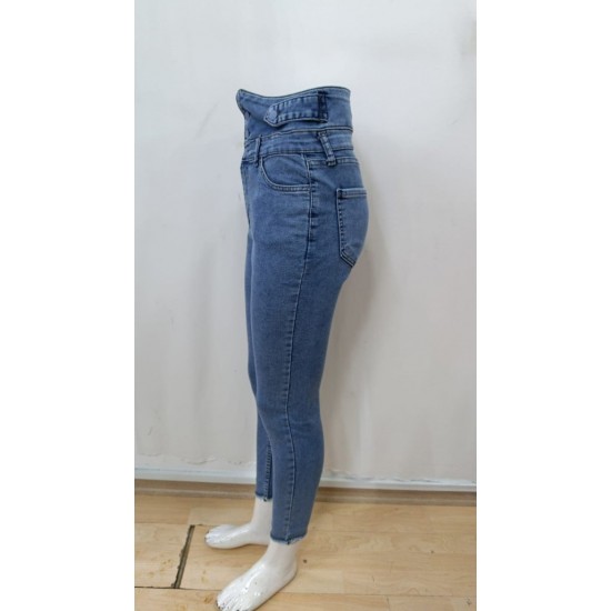 Kadın Yüksek Bel önden Düğmeli Cepli Dar Kesim Detaylı Kot Pantolon , 30698