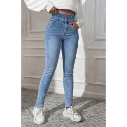 Kadın Yüksek Bel önden Düğmeli Cepli Dar Kesim Detaylı Kot Pantolon , 30698