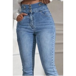 Kadın Yüksek Bel önden Düğmeli Cepli Dar Kesim Detaylı Kot Pantolon , 30698