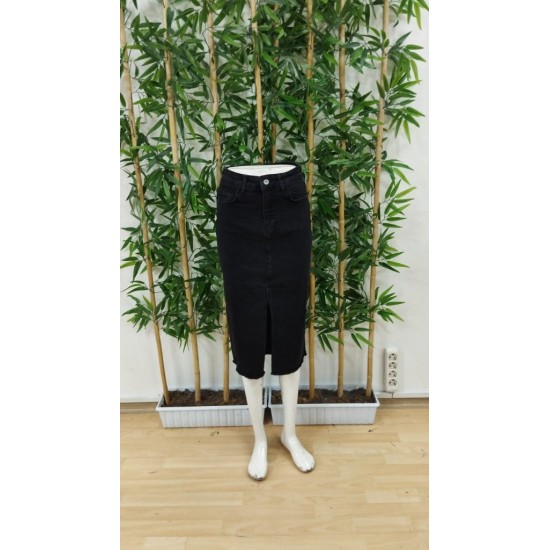 Kadın Yüksek Bel önden Yırtmaçlı Cepli Midi Kot Etek, 30701 Kadın Yüksek Bel önden Yırtmaçlı Cepli Midi Kot Etek, 30701