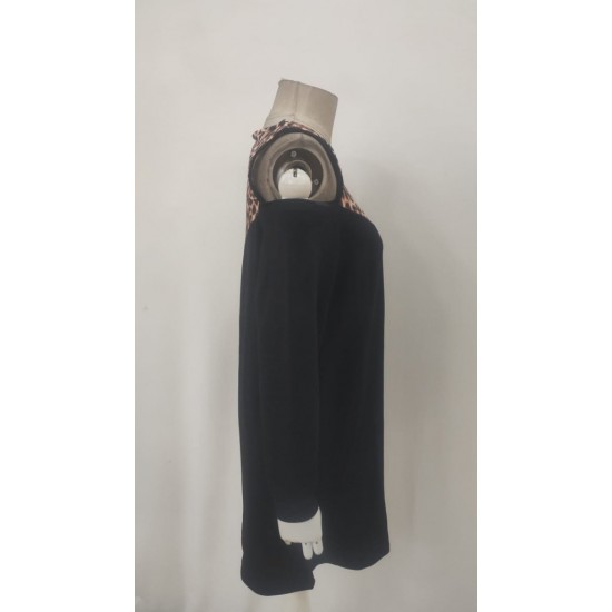 Kadın Uzun Kollu Omuzdan Açık Leopar Desenli Viskon Iki Iplik Mini Elbise , 30700