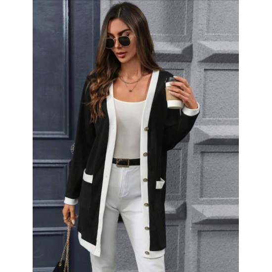 Kadın Uzun Kollu Cepli önden Düğmeli Uzun Modal Ceket , 30708