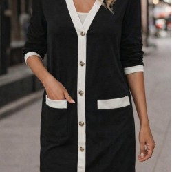 Kadın Uzun Kollu Cepli önden Düğmeli Uzun Modal Ceket , 30708