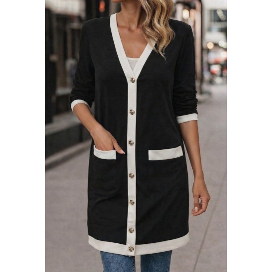 Kadın Uzun Kollu Cepli önden Düğmeli Uzun Modal Ceket , 30708