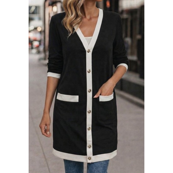 Kadın Uzun Kollu Cepli önden Düğmeli Uzun Modal Ceket , 30708