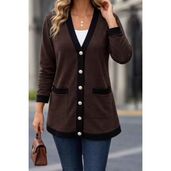 Kadın Uzun Kollu Cepli önden Düğmeli Uzun Modal Ceket , 30707