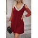 Kadın Uzun Kollu Kollar Tül V Yakalı Mini Janjan Krep Elbise, 30716