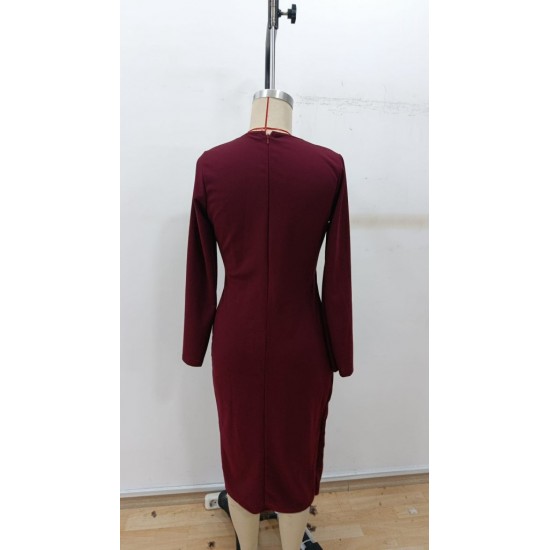 Kadın Uzun Kollu Yandan Düğmeli Kruvaze Yaka Detaylı Midi Ithal Krep Elbise , 30714