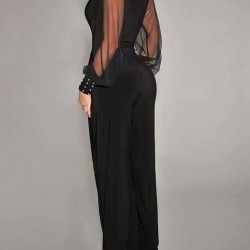 Kadın Uzun Kollu Kruvaze Yakalı Kolları Tüllü Viskon Tulum, 30709