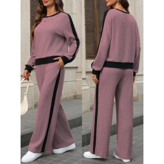 Kadın Uzun Kollu Bisiklet Yaka şardonlu Kaşkorse Bluz Ve Pantolon Ikili Takım , 30720