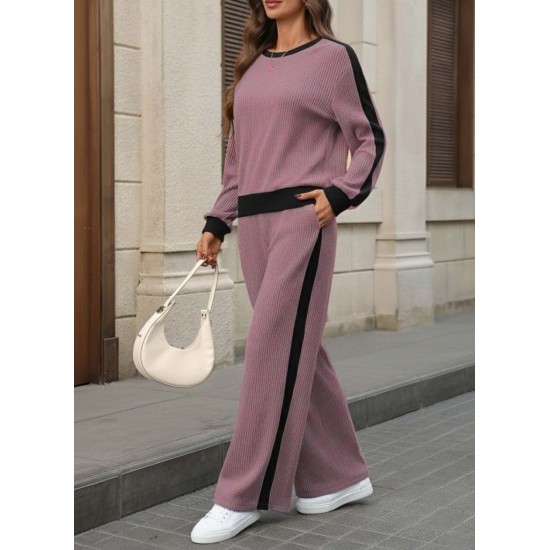 Kadın Uzun Kollu Bisiklet Yaka şardonlu Kaşkorse Bluz Ve Pantolon Ikili Takım , 30720