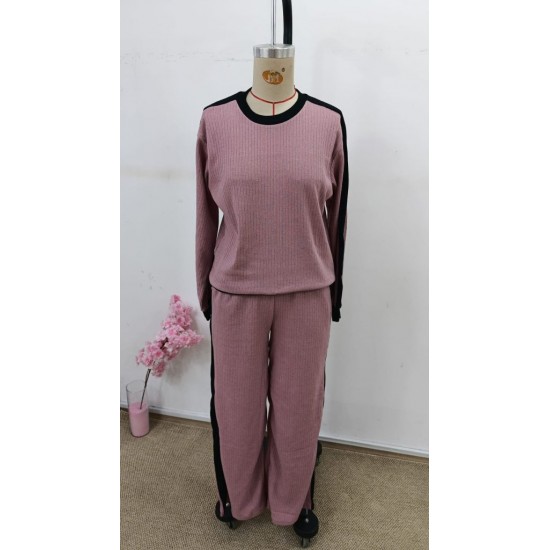 Kadın Uzun Kollu Bisiklet Yaka şardonlu Kaşkorse Bluz Ve Pantolon Ikili Takım , 30720