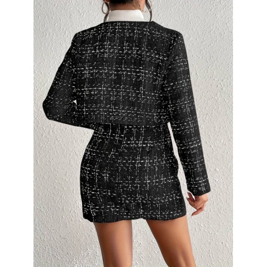 Kadın Uzun Kollu önü Düğmeli şanel Ceket Ve Etek Takım, 30721