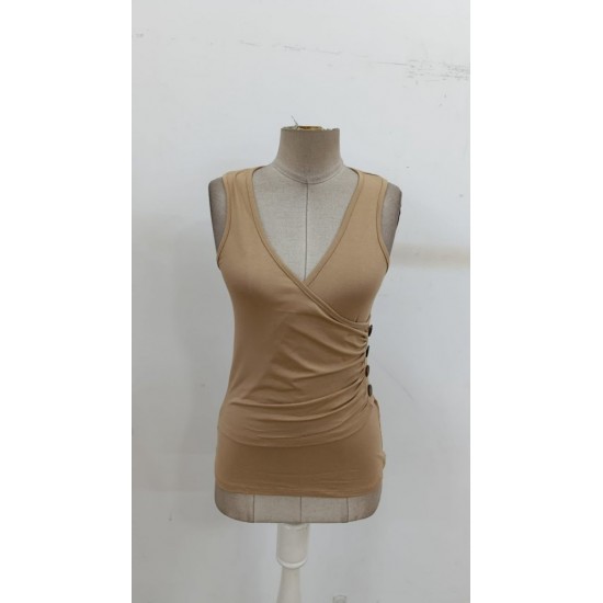 Kadın Askılı Kruvaze Yakalı Yandan Düğmeli Vizon Viskon Bluz , 30726