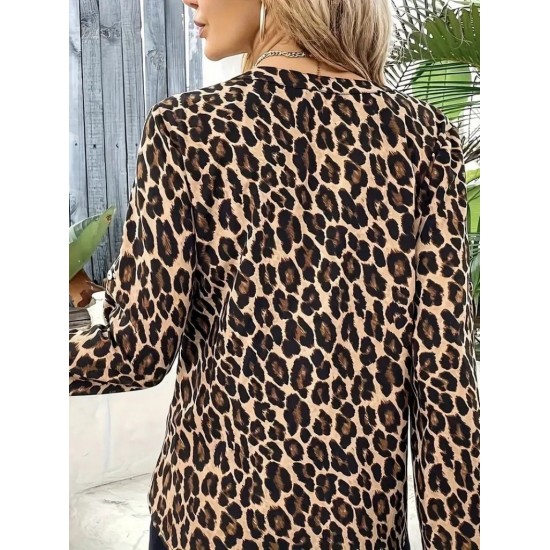 Kadın Uzun Kollu önden Fermuarlı Leopar Desenli Modal Bluz , 30723 Kadın Uzun Kollu önden Fermuarlı Leopar Desenli Modal Bluz , 30723