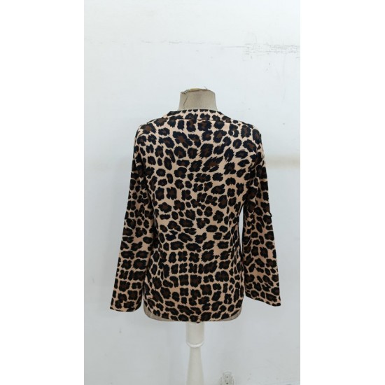 Kadın Uzun Kollu önden Fermuarlı Leopar Desenli Modal Bluz , 30723 Kadın Uzun Kollu önden Fermuarlı Leopar Desenli Modal Bluz , 30723