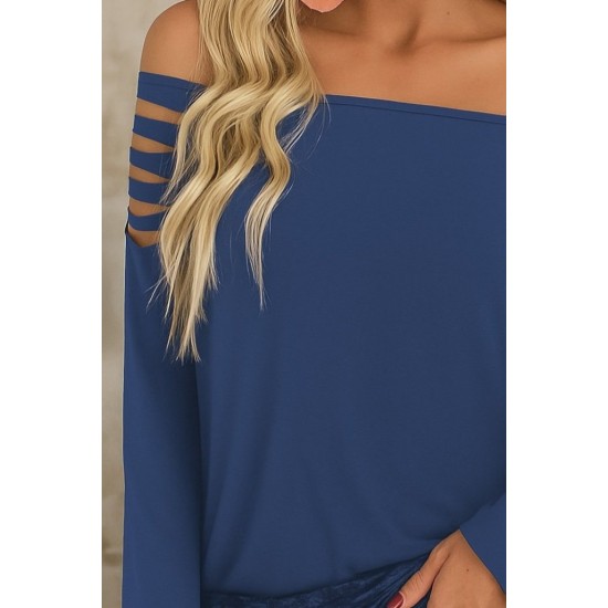 Kadın Uzun Lazer Kesik Detaylı Askılı Viskon Iki Iplik Bluz , 30740