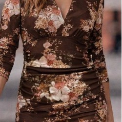 Kadın Uzun Kollu V Yakalı çiçek Desenli Dalgıç Mini Elbise , 30738 Kadın Uzun Kollu V Yakalı çiçek Desenli Dalgıç Mini Elbise , 30738