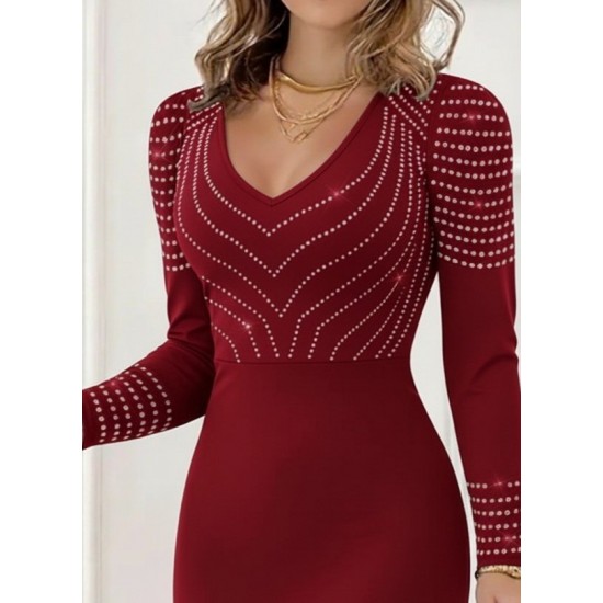 Kadın Uzun Kollu V Yakalı Taşlı Mini Ithal Krep Elbise , 30737 Kadın Uzun Kollu V Yakalı Taşlı Mini Ithal Krep Elbise , 30737