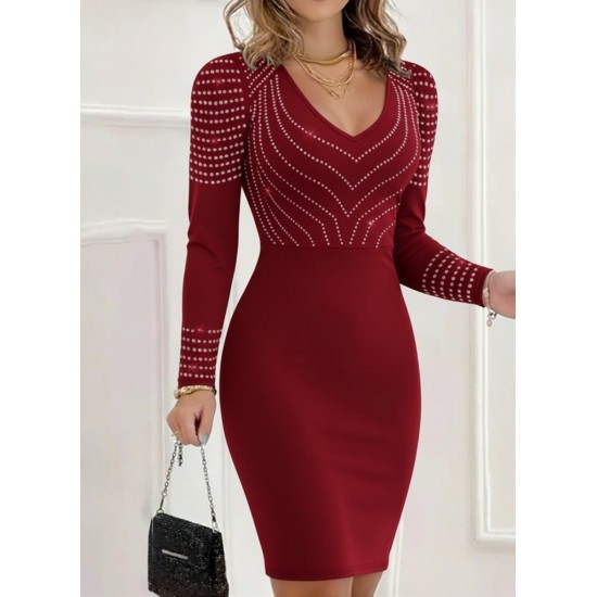 Kadın Uzun Kollu V Yakalı Taşlı Mini Ithal Krep Elbise , 30737 Kadın Uzun Kollu V Yakalı Taşlı Mini Ithal Krep Elbise , 30737
