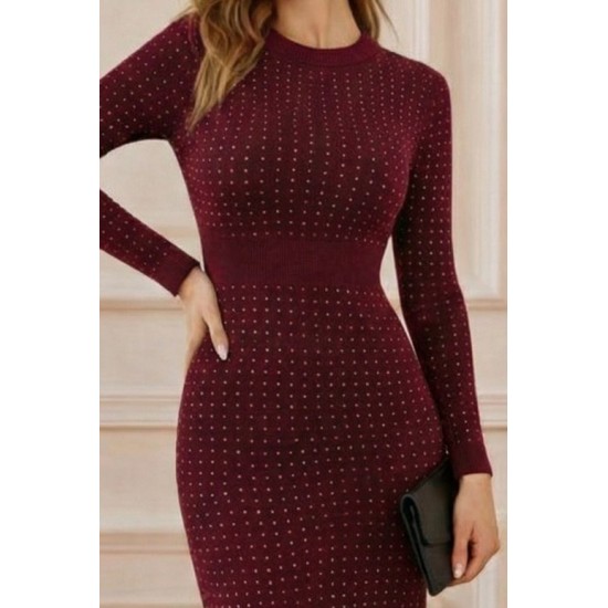 Kadın Uzun Kollu Bisiklet Yaka Taşlı Midi Kadife Elbise , 30732 Kadın Uzun Kollu Bisiklet Yaka Taşlı Midi Kadife Elbise , 30732