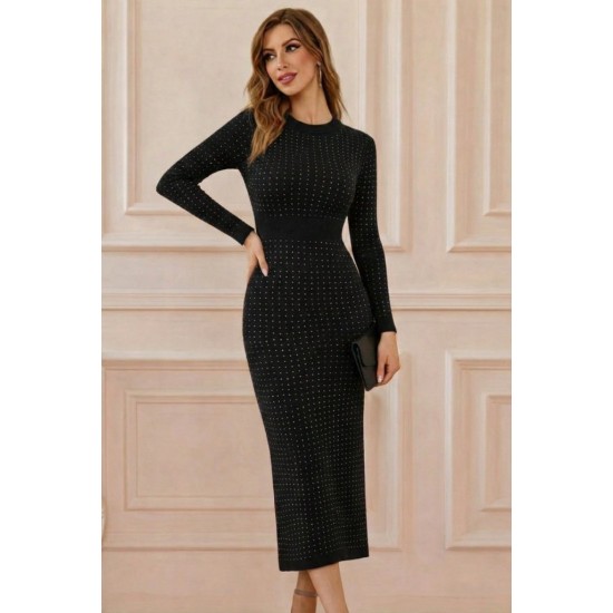 Kadın Uzun Kollu Bisiklet Yaka Taşlı Midi Kadife Elbise , 30730 Kadın Uzun Kollu Bisiklet Yaka Taşlı Midi Kadife Elbise , 30730