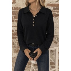 Kadın Uzun Kollu Yakalı Düğmeli Salaş Waffle Bluz , 30753