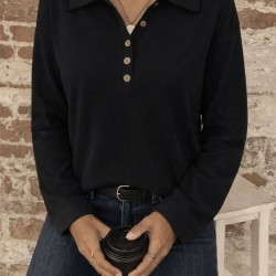 Kadın Uzun Kollu Yakalı Düğmeli Salaş Waffle Bluz , 30753