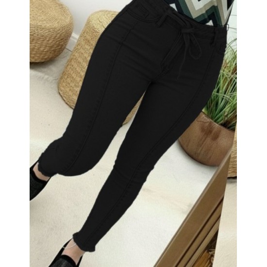  Kadın Yüksek Bel Belden Kuşaklı Yırtık Detaylı Kot Pantolon, 30750