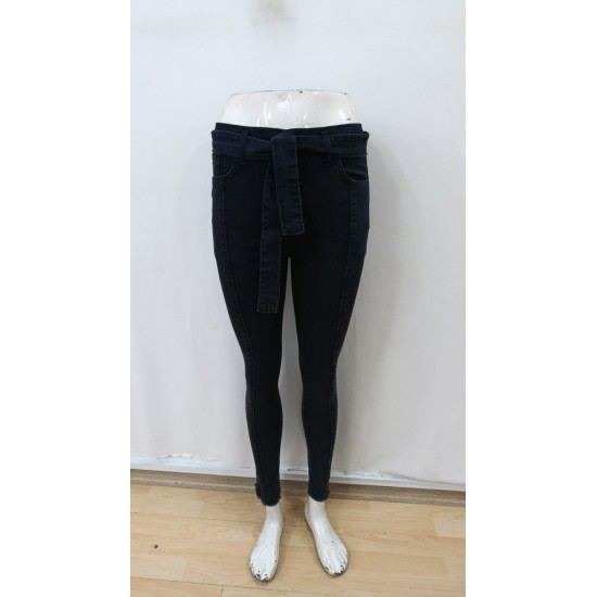  Kadın Yüksek Bel Belden Kuşaklı Yırtık Detaylı Kot Pantolon, 30750