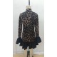 Kadın Uzun Kollu Bisiklet Yaka Leopar Desenli üst Modal Alt Trikoton Mini Elbise , 30745