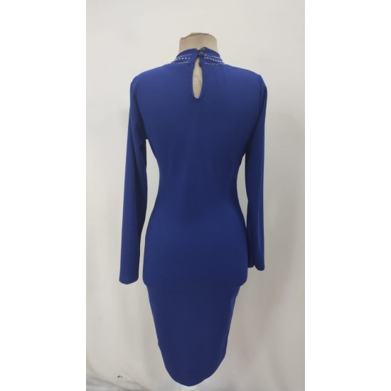 Kadın Uzun Kollu Balıkçı Yaka Taşlı Damla Detay Midi Ithal Krep Elbise , 30743