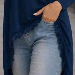 Kadın Uzun Kollu Bisiklet Yaka Asimetrik Kesim Detaylı Dantelli Viskon Bluz, 30762