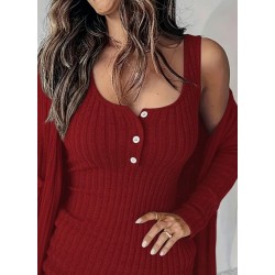 Kadın Askılı Yuvarlak Yakalı önü Düğmeli şardonlu Kaşkorse Mini Elbise Ve Kısa Ceket, 30765